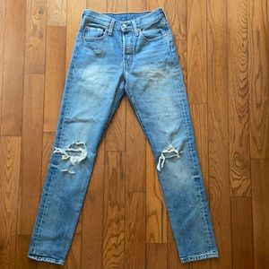 Levi’s 501s Slim Straight High Rise Ripped Jeans